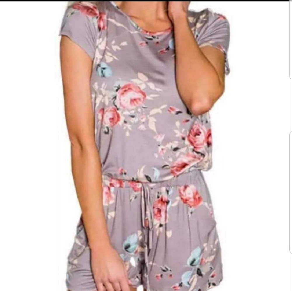 Lavendar floral romper tie back